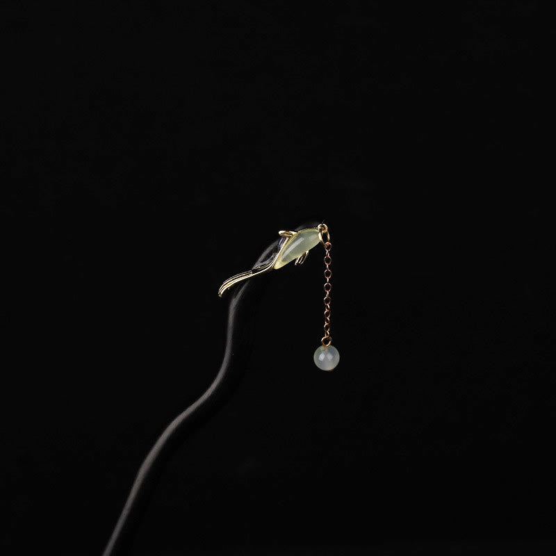 KarmaRipple's Ebony Hetian Jade Fish Blessing Hairpin p3