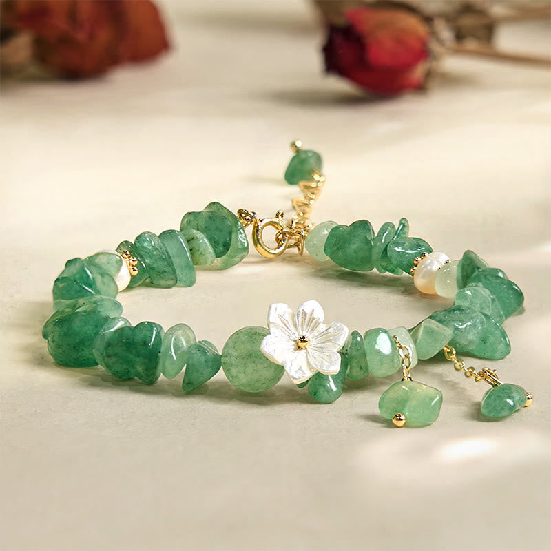 KarmaRipple's Authentic Strawberry Quartz Green Strawberry Quartz Super Seven Gemstone Flower Balancing Bracelet p1