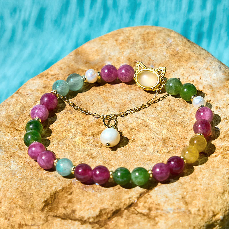 KarmaRipple's Colorful Tourmaline Fortunate Cat Positive Bracelet p9
