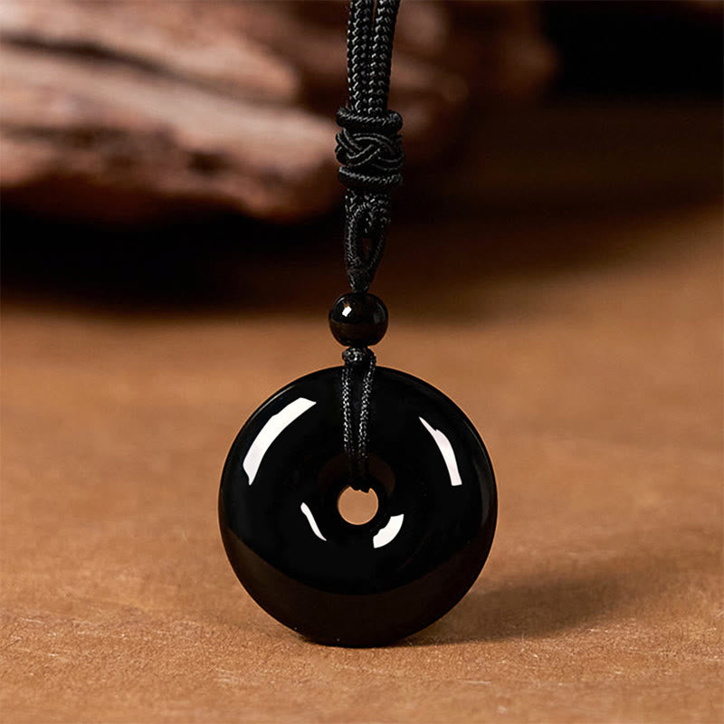 KarmaRipple's Authentic Black Obsidian Peace Buckle Strength Rope Pendant Necklace p4