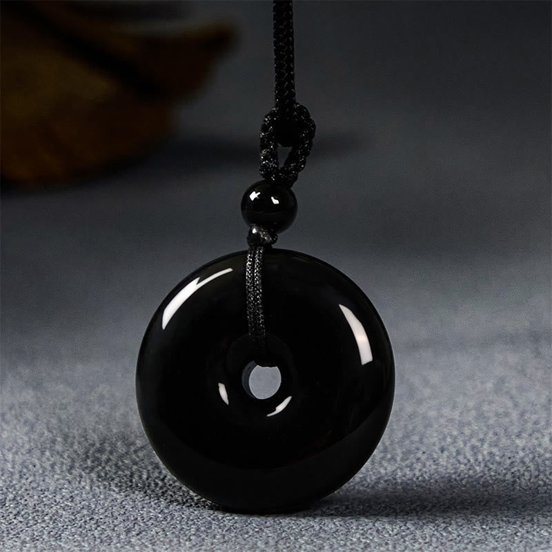 KarmaRipple's Authentic Black Obsidian Peace Buckle Strength Rope Pendant Necklace p7