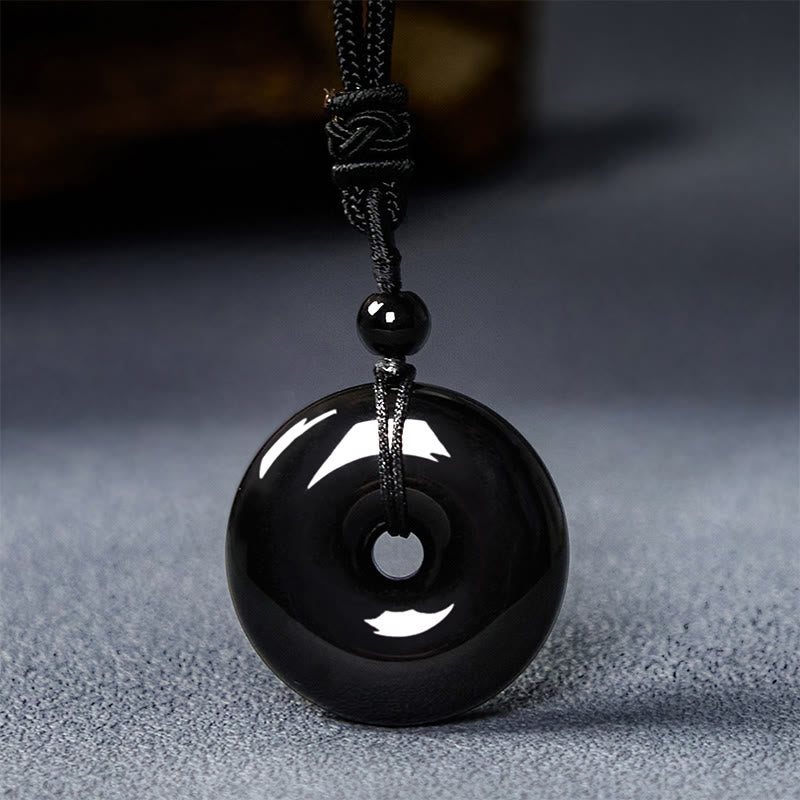 KarmaRipple's Authentic Black Obsidian Peace Buckle Strength Rope Pendant Necklace p1