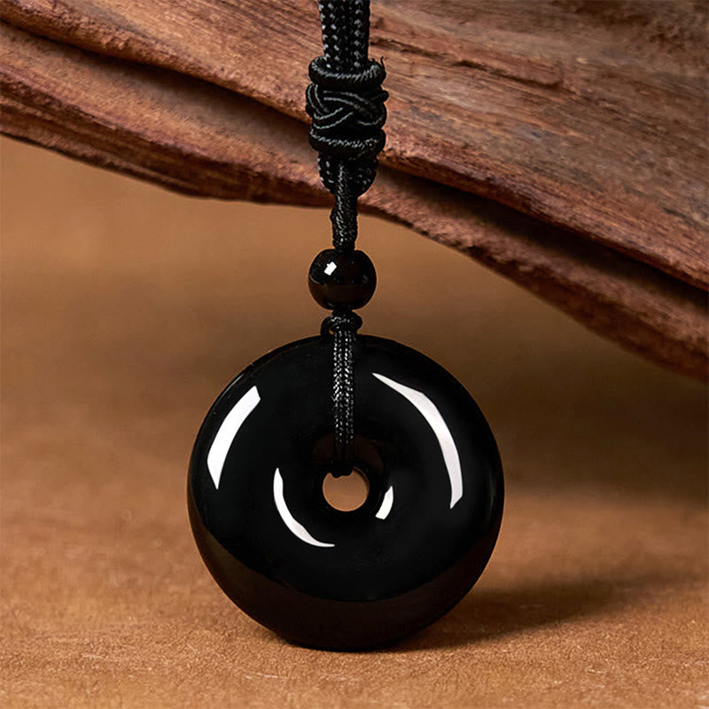 KarmaRipple's Authentic Black Obsidian Peace Buckle Strength Rope Pendant Necklace p3
