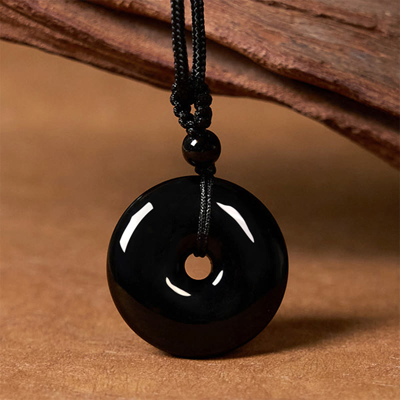 KarmaRipple's Authentic Black Obsidian Peace Buckle Strength Rope Pendant Necklace p10