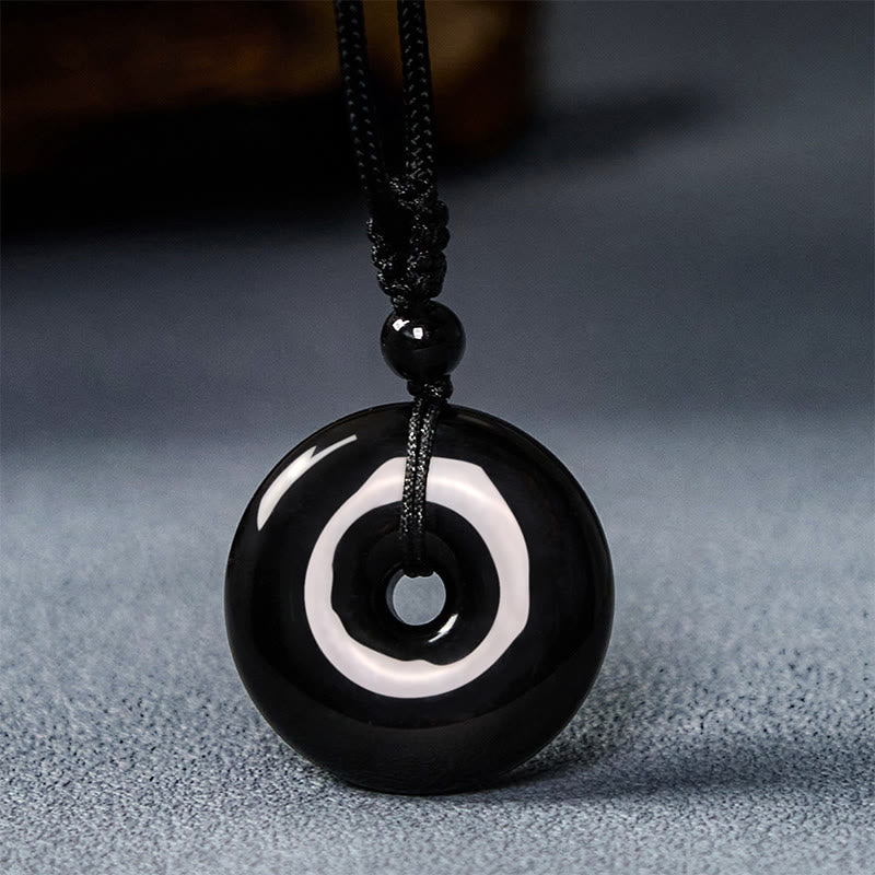 KarmaRipple's Authentic Black Obsidian Peace Buckle Strength Rope Pendant Necklace p8