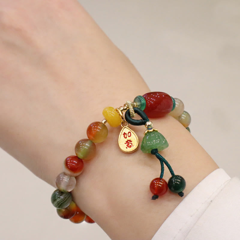 KarmaRipple's Authentic Colorful Peacock Agate Chalcedony Ruyi As one'shes Talisman Courage Bracelet p4