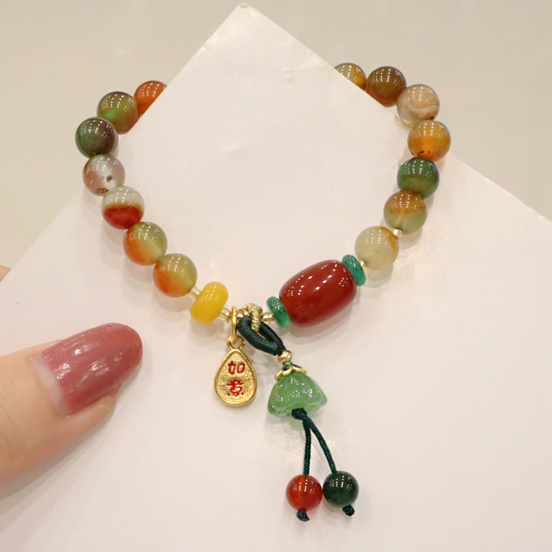KarmaRipple's Authentic Colorful Peacock Agate Chalcedony Ruyi As one'shes Talisman Courage Bracelet p7