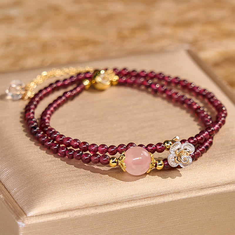 KarmaRipple's Authentic Flower Garnet Pink Gemstone Calm Double Wrap Bracelet p2