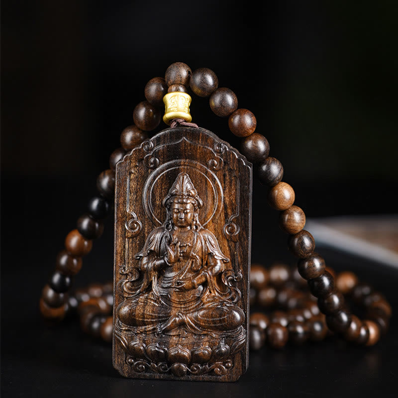 KarmaRipple's Qinan Agarwood Avalokitesvara Yellow God of Wealth Strength Bead Pendant Necklace p7