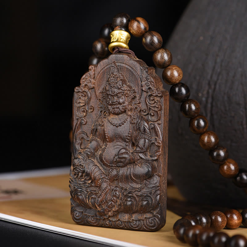 KarmaRipple's Qinan Agarwood Avalokitesvara Yellow God of Wealth Strength Bead Pendant Necklace p2