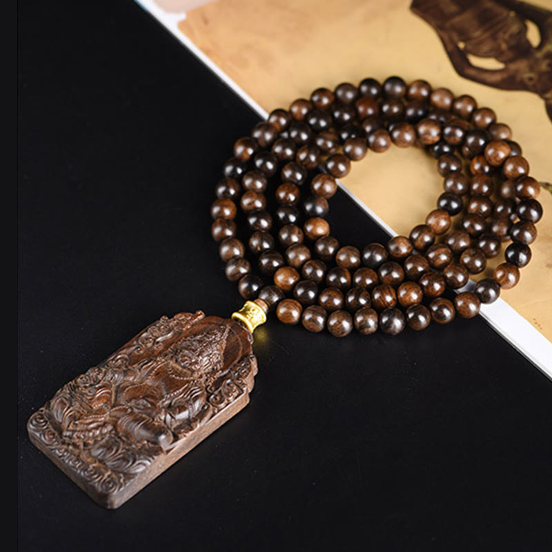 KarmaRipple's Qinan Agarwood Avalokitesvara Yellow God of Wealth Strength Bead Pendant Necklace p3