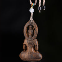 KarmaRipple's Qinan Agarwood Avalokitesvara Carved Peace Pendant Necklace