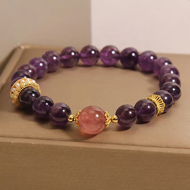 KarmaRipple's Authentic Amethyst Fortunate Strawberry Quartz Beadwork Peace Bracelet p3