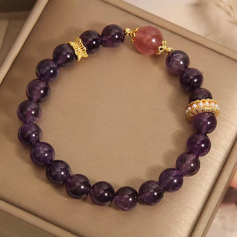 KarmaRipple's Authentic Amethyst Fortunate Strawberry Quartz Beadwork Peace Bracelet p2