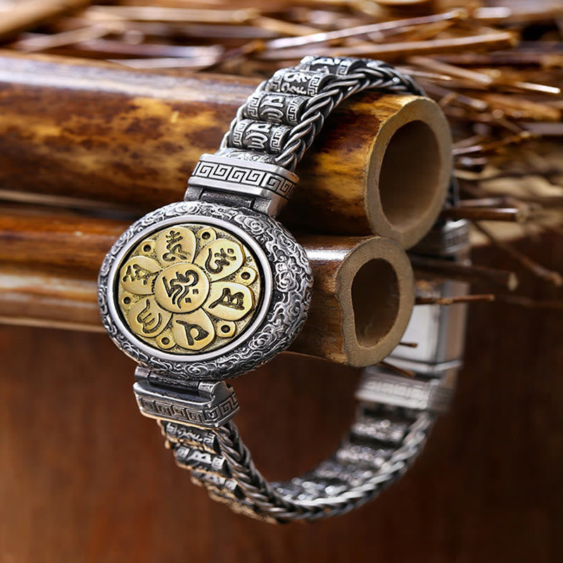 KarmaRipple's Tibetan Bronze Buckle Om Mani Padme Hum Turntable Rotatable Peace Metal Bracelet p1
