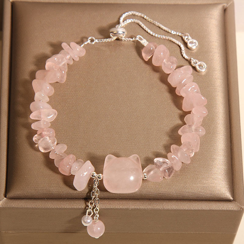 KarmaRipple's Authentic Pink Gemstone Agate Gravel Stone Cat Head Soothing Bracelet p7