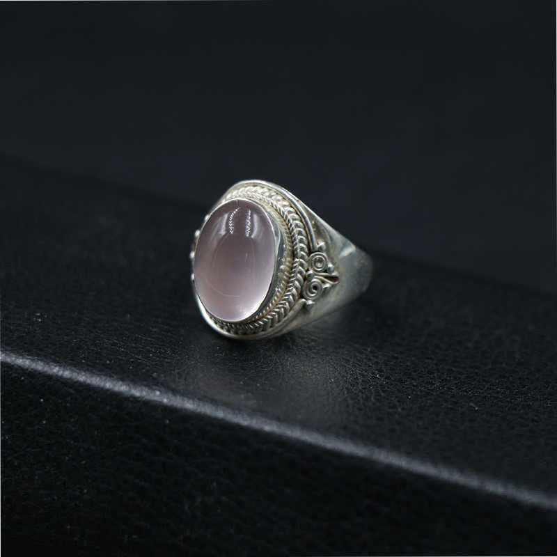 KarmaRipple's 925 Sterling Silver Handmade Authentic Rose Quartz Loving Energy Adjustable Ring p16