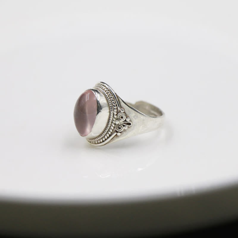 KarmaRipple's 925 Sterling Silver Handmade Authentic Rose Quartz Loving Energy Adjustable Ring p5