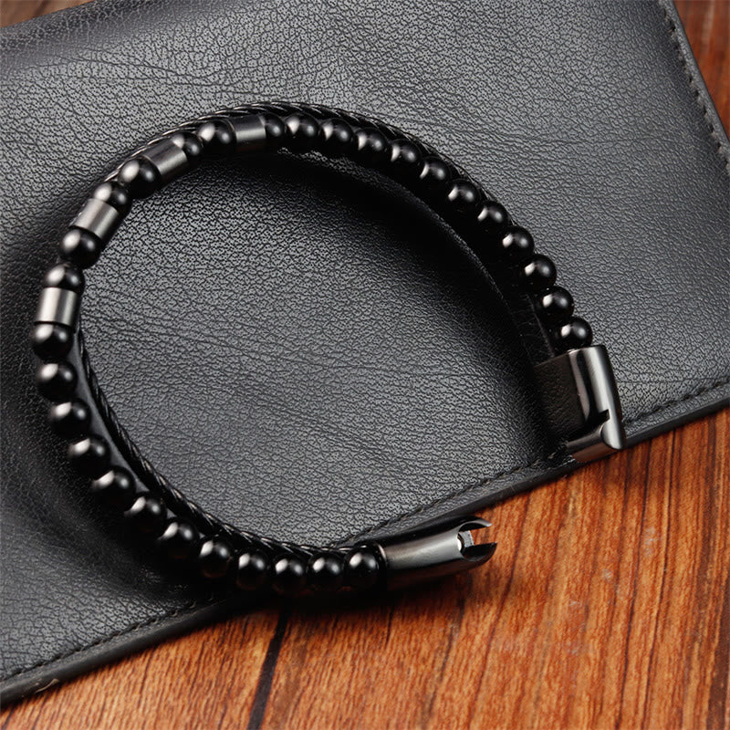 KarmaRipple's Frosted Stone Multi-layer Leather Titanium Steel Balance Buckle Bracelet p5