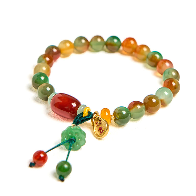 KarmaRipple's Authentic Colorful Peacock Agate Chalcedony Ruyi As one'shes Talisman Courage Bracelet p3