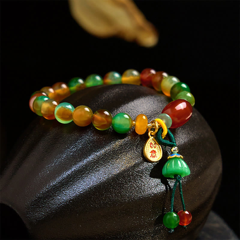 KarmaRipple's Authentic Colorful Peacock Agate Chalcedony Ruyi As one'shes Talisman Courage Bracelet p10
