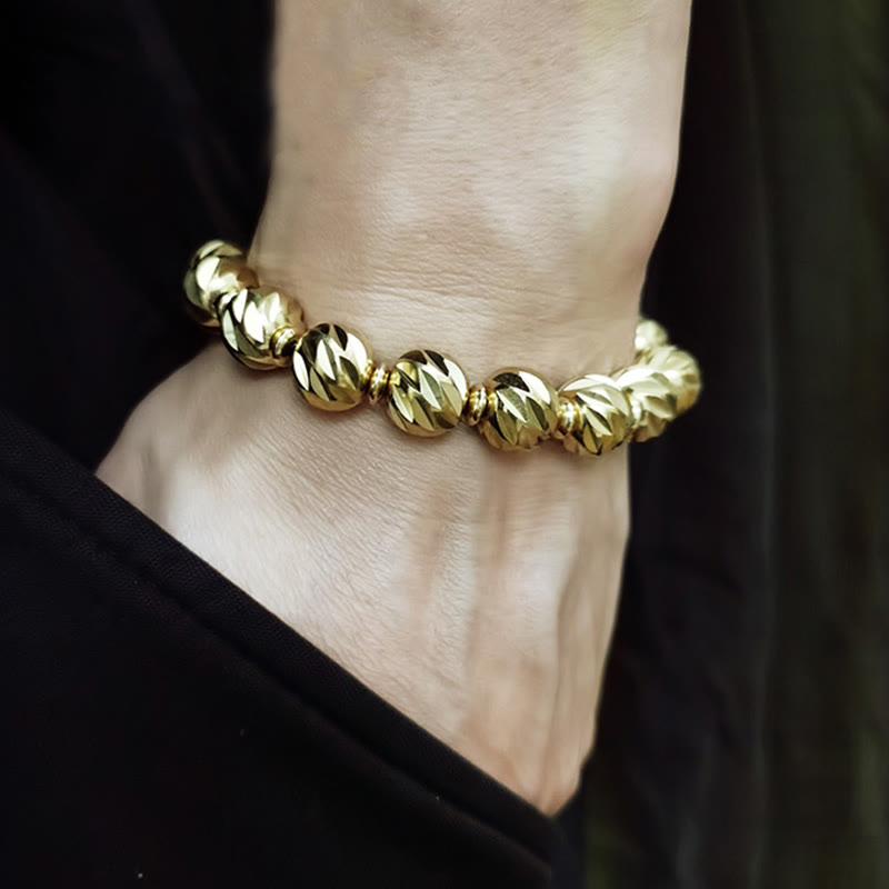 KarmaRipple's Vintage Distressed Knife Carving Pattern Bronze Brass Beadwork Wealth Bracelet p15