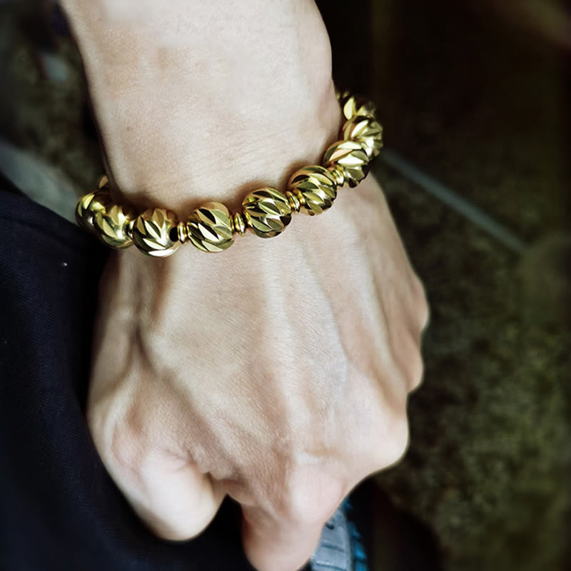 KarmaRipple's Vintage Distressed Knife Carving Pattern Bronze Brass Beadwork Wealth Bracelet p14