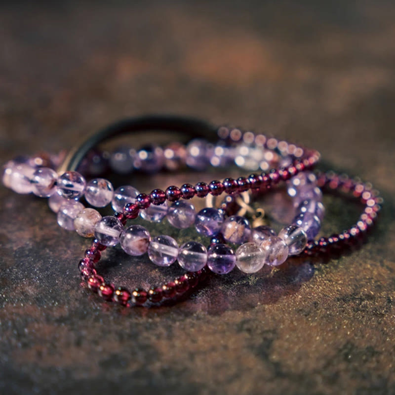 KarmaRipple's Retro 6mm Amethyst 4mm Garnet Multilayer Balance Bracelet p4