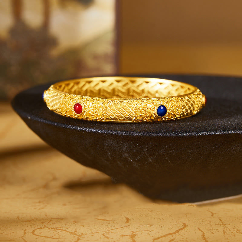 KarmaRipple's 925 Sterling Silver Golden Auspicious Clouds Hollow Design Protection Bracelet Bangle 2.20 IN (56 MM) p11