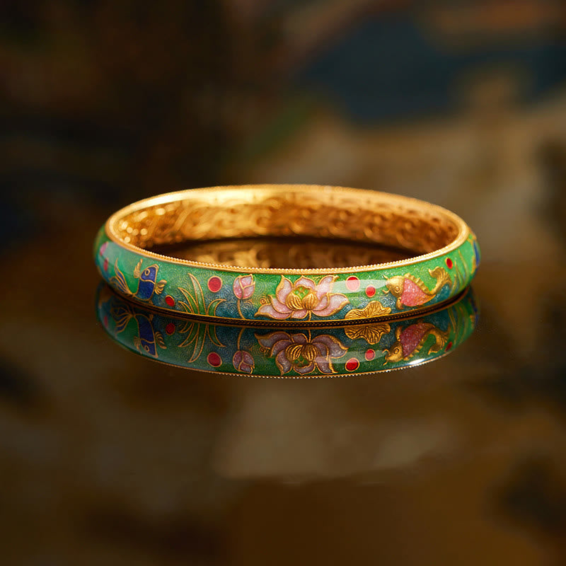 KarmaRipple's 999 Sterling Silver Koi Fish Lotus Hollow Design Wealth Bracelet Bangle 2.28 IN (58 MM) p1