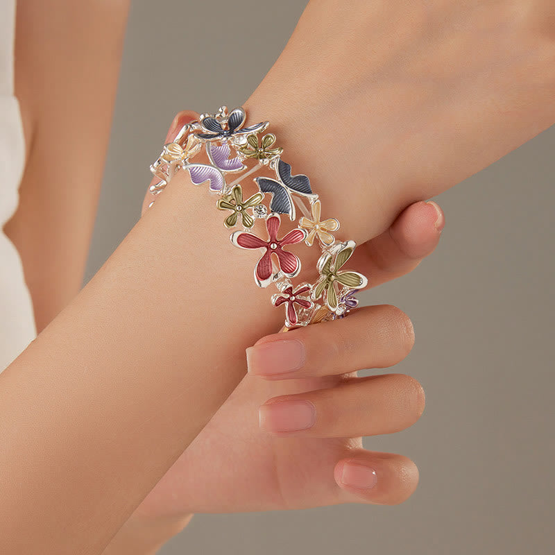 KarmaRipple's Colorful Butterfly Flowers Love Alloy Elastic Bracelet Bangle p4