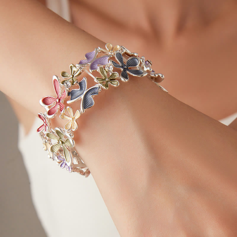 KarmaRipple's Colorful Butterfly Flowers Love Alloy Elastic Bracelet Bangle p5