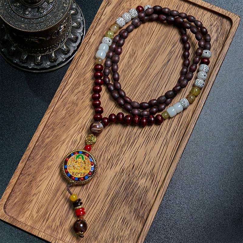 KarmaRipple's Tibetan Handmade Wood Beadwork Om Mani Padme Hum Samantabhadra Bodhisattva Purity Pendant Necklace p1