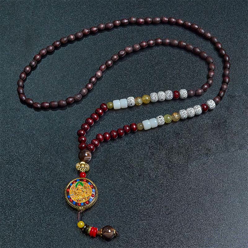 KarmaRipple's Tibetan Handmade Wood Beadwork Om Mani Padme Hum Samantabhadra Bodhisattva Purity Pendant Necklace p9
