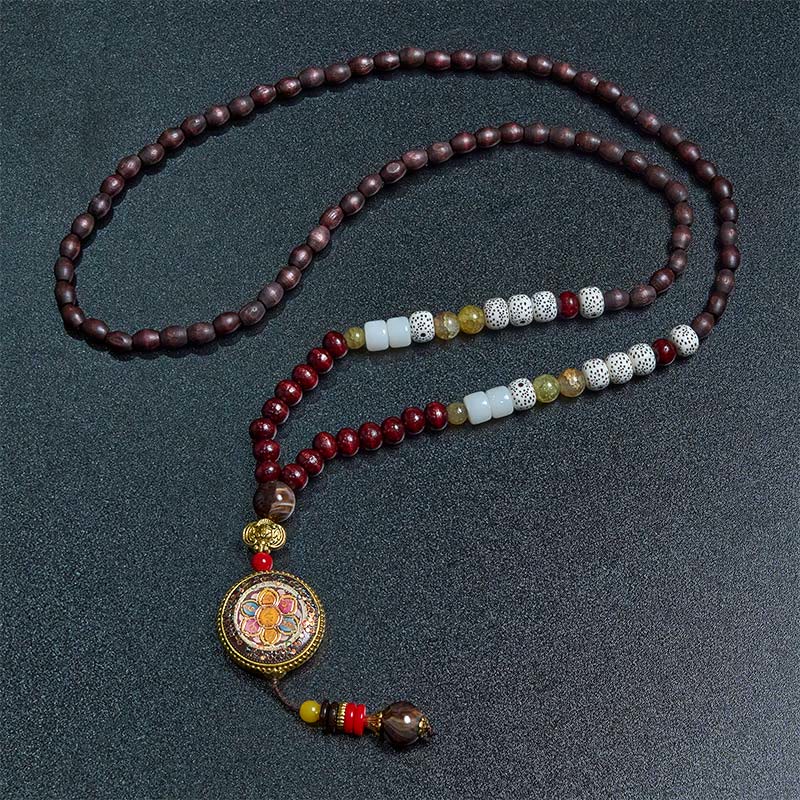 KarmaRipple's Tibetan Handmade Wood Beadwork Om Mani Padme Hum Samantabhadra Bodhisattva Purity Pendant Necklace p8