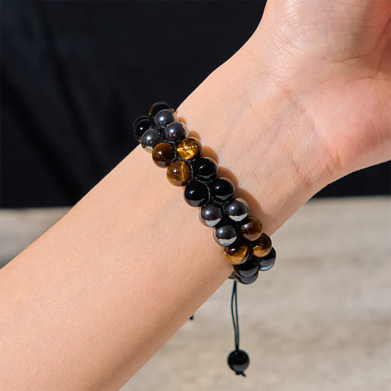 KarmaRipple's Authentic Tiger Eye Black Magnetite Black Onyx Double Row Beadwork Protection Bracelet p4