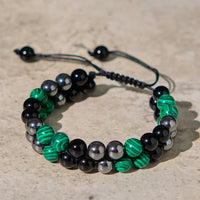 KarmaRipple's Authentic Malachite Black Magnetite Black Obsidian Double Row Beadwork Anti-Anxiety Bracelet
