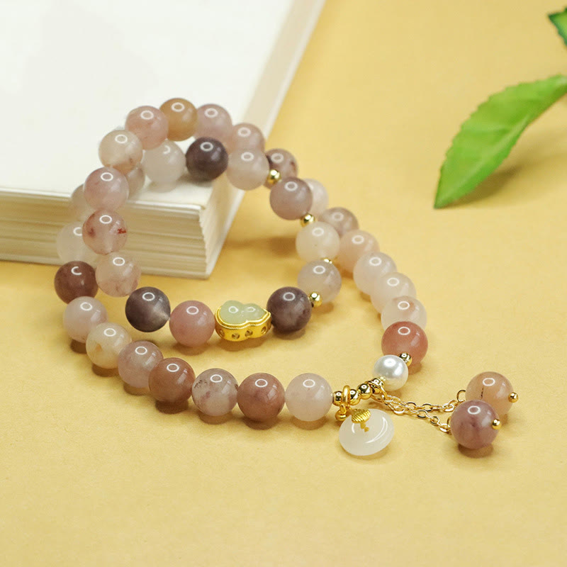 KarmaRipple's Authentic Golden Silk Jade Double Layer Gourd Peace Buckle Fortune Bracelet p3