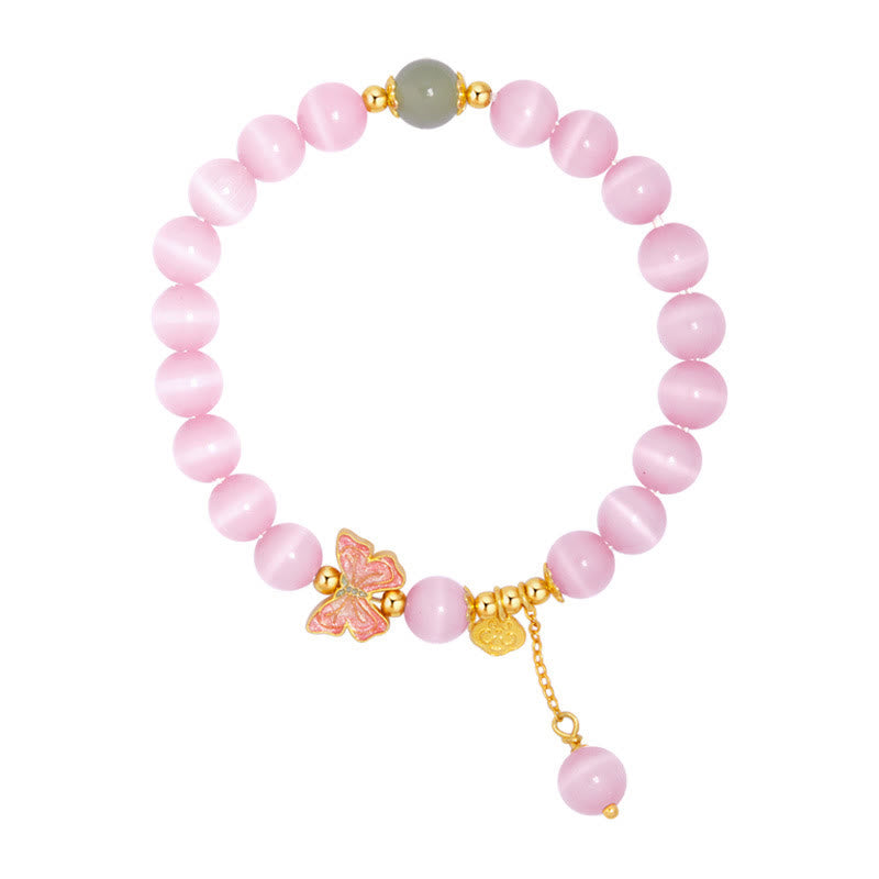 KarmaRipple's 925 Sterling Silver Cat's Eye Hetian Jade Butterfly Peace Lock Talisman Peace Bracelet p14