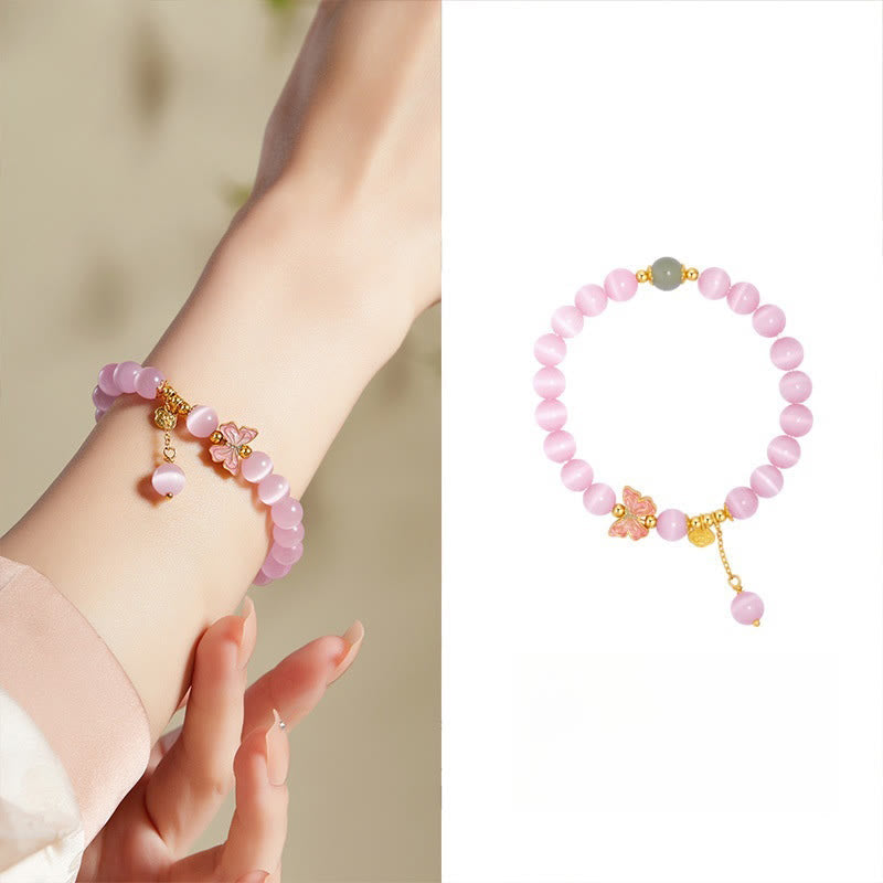 KarmaRipple's 925 Sterling Silver Cat's Eye Hetian Jade Butterfly Peace Lock Talisman Peace Bracelet p12