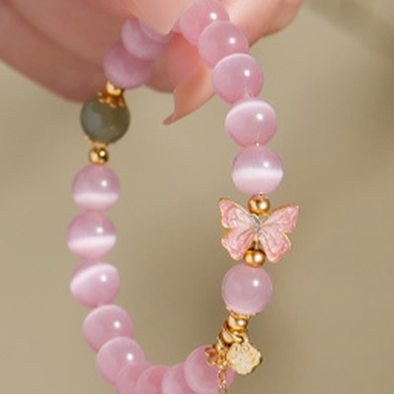 KarmaRipple's 925 Sterling Silver Cat's Eye Hetian Jade Butterfly Peace Lock Talisman Peace Bracelet p9