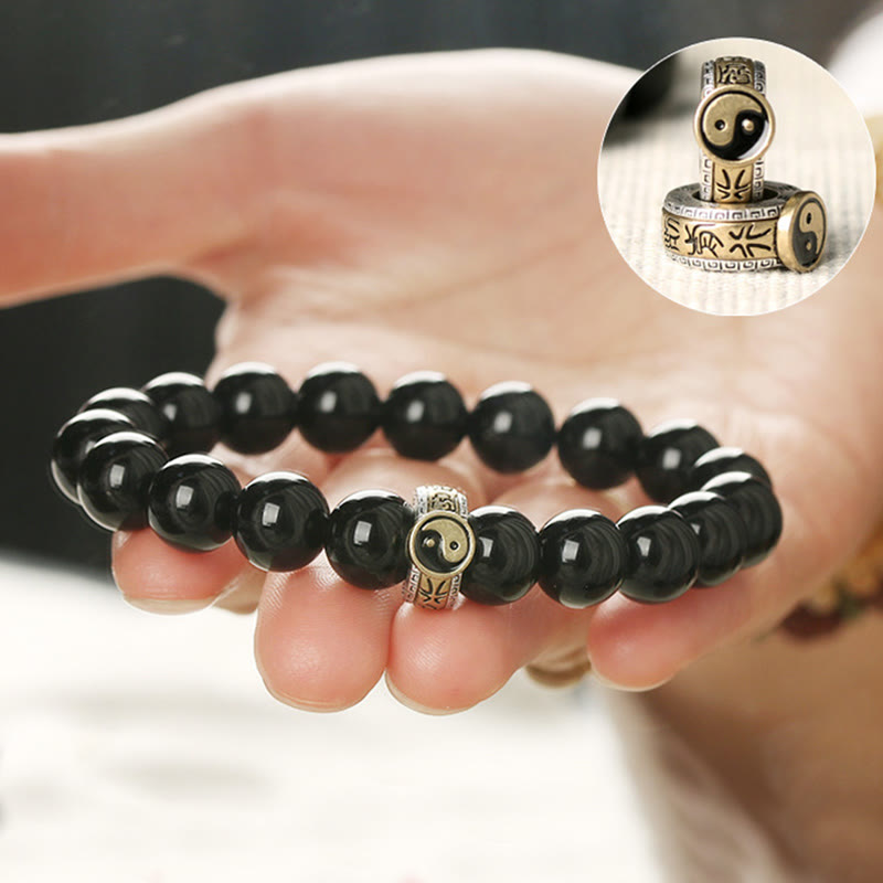 KarmaRipple's Black Obsidian Yin Yang Nine-Character Mantra Fulfilment Bracelet p3