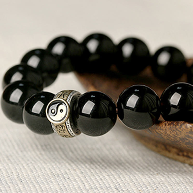 KarmaRipple's Black Obsidian Yin Yang Nine-Character Mantra Fulfilment Bracelet p4