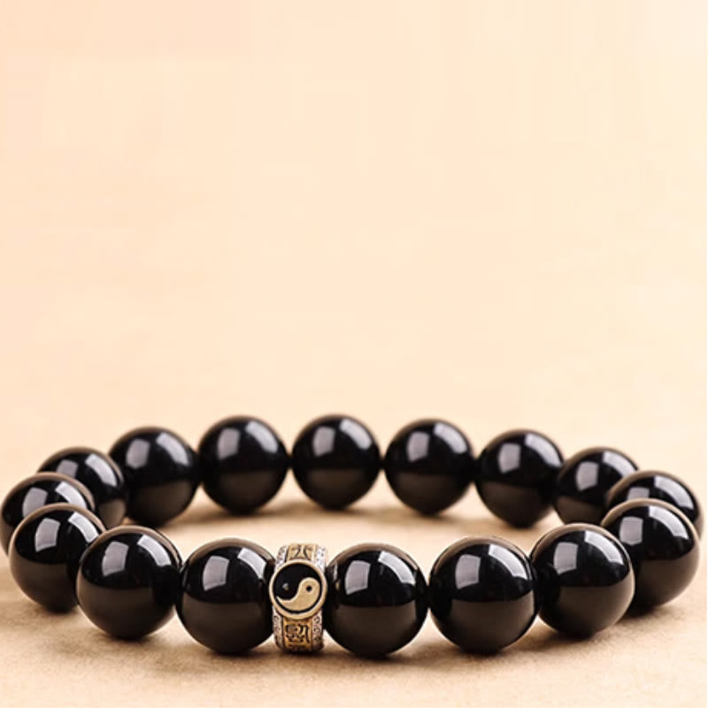 KarmaRipple's Black Obsidian Yin Yang Nine-Character Mantra Fulfilment Bracelet p5