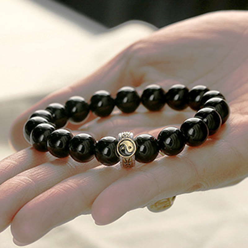 KarmaRipple's Black Obsidian Yin Yang Nine-Character Mantra Fulfilment Bracelet p12