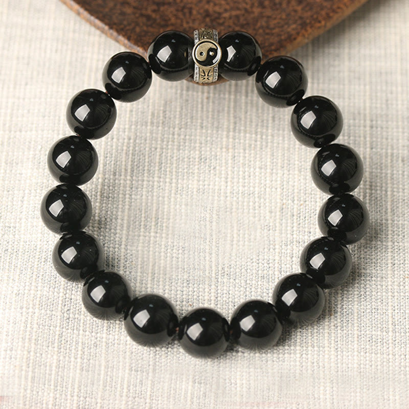 KarmaRipple's Black Obsidian Yin Yang Nine-Character Mantra Fulfilment Bracelet p2
