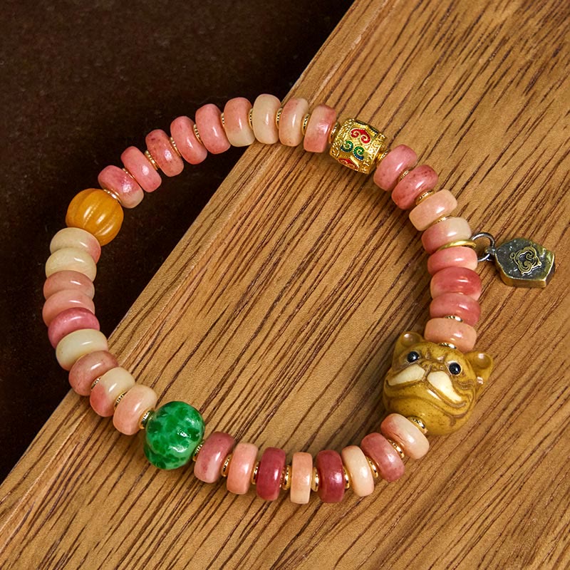 KarmaRipple's Authentic Tibetan Camel Bone Purple Blood Beadwork Pug Fortune Bracelet p3