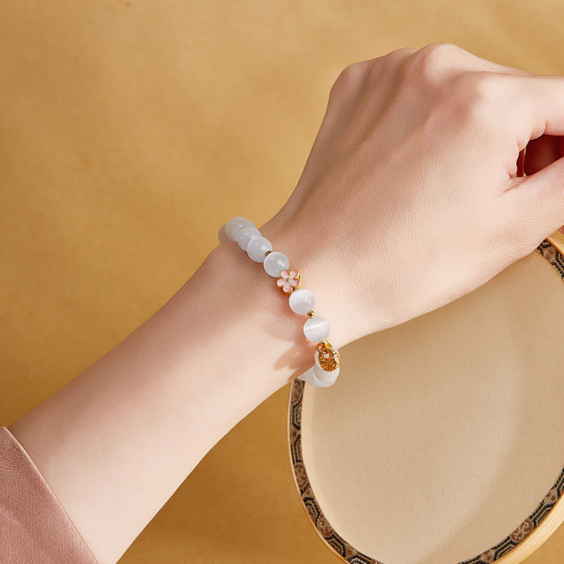 KarmaRipple's 925 Sterling Silver Authentic Peach Blossom Ivory Cat's Eye Positive Bracelet p8