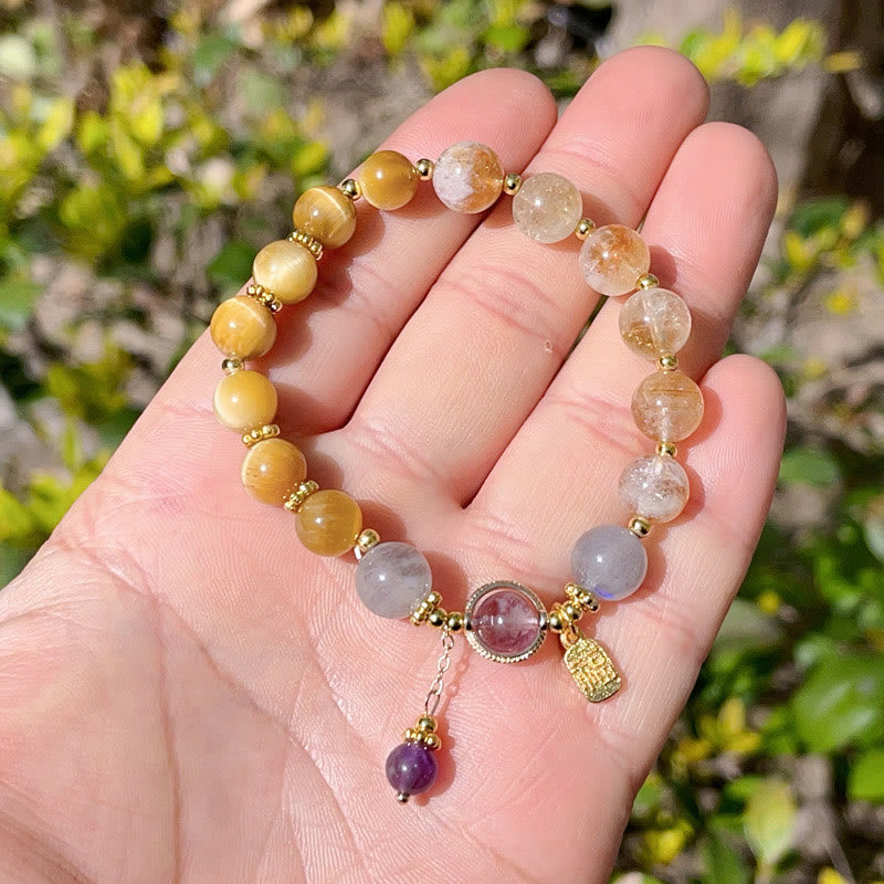KarmaRipple's Authentic Citrine Tiger Eye Fu Character Prosperity Bracelet p3
