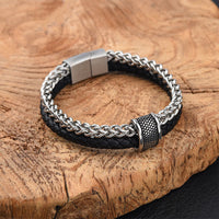 KarmaRipple's Leather Double Layer Titanium Steel Balance Magnetic Buckle Bracelet